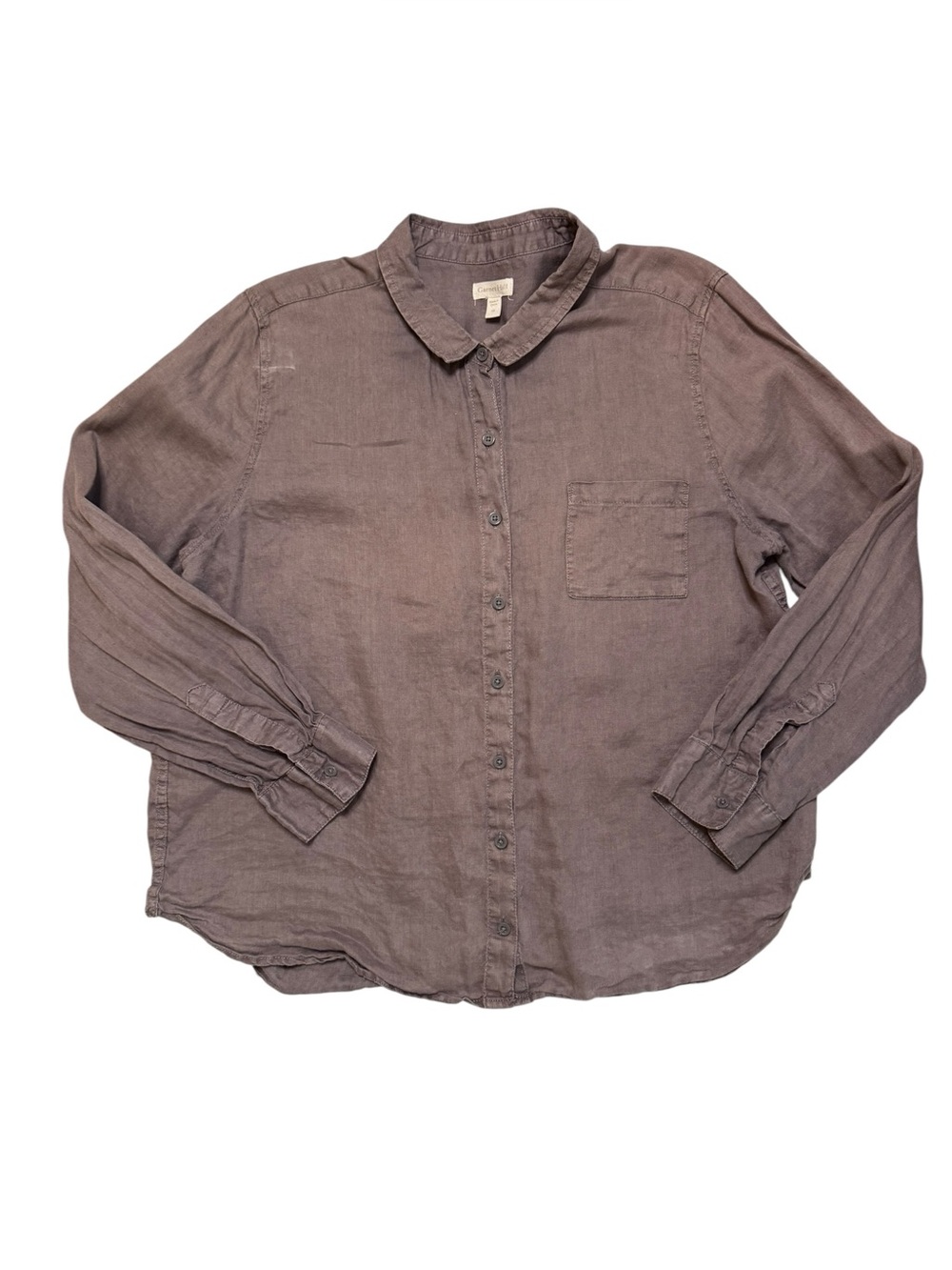 Garnet Hill 100% Linen Brown Button Up Blouse Size 16 Cottage Coastal Lagenlook